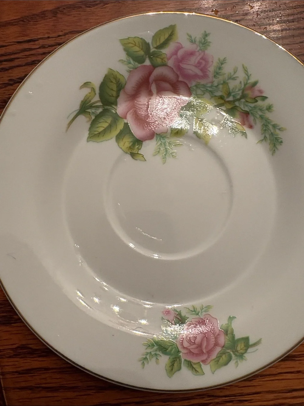 Floral Rose Tea Cups with Saucers - Pink and Green